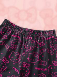HELLO KITTY AND FRIENDS | SHEIN 少女卡通印花上衣與短褲居家服 - 黑色 - 查看 8