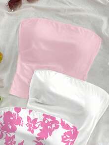 Soleia 3pcs/Set Plus Size Women Casual Versatile Tube Tops, Suitable For Summer Daily Wear - Pink - View 3