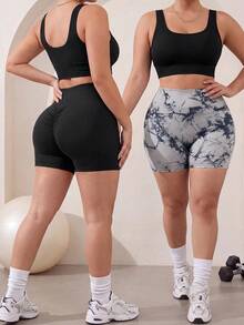 Velisys Velisys 2 Pieces Plus Size Women's Everyday Fitness Multi-Functional Sports Shorts Cycling Shorts - Multicolor - View 1
