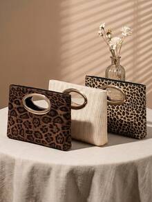 Cirelle 1Pc/2Pcs Portable PU Leather Hand Clutch Equipped With Shiny Metal Hardware. Retro Leopard And Minimalist Woven Designs Are Selectable. Large Capacity Holds Personal Essentials, Perfect For Multiple Occasions As A Refined Festival Gift For Females. - Multicolor - View 1