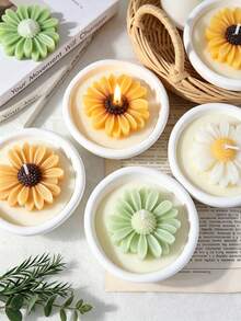 Cirelle 1pc Daisy Flower Scented Candle In Plaster Jar, Cute Sunflower Soy Wax Candle, Decorative Floral Aromatherapy Candle For Home Decor, Birthday & Holiday Gift - multicolor - View 7