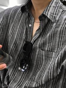 DAZY 春季灰色條紋長袖男士襯衫秋季 - 彩色 - 查看 9