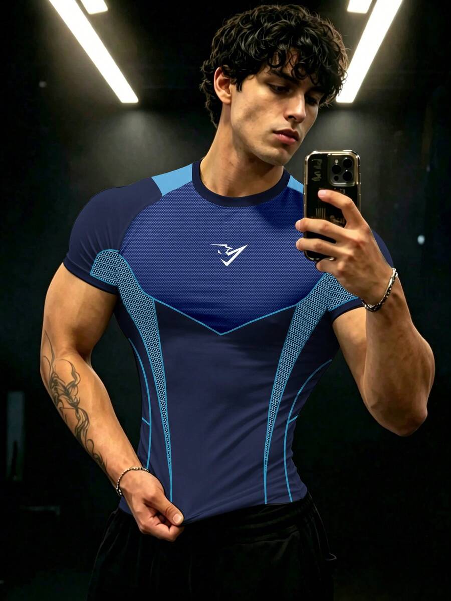 Gym Rark Men's Colorblock Patchwork Short Sleeve Slim Fit Sports T-Shirt - Multicolor - View 1