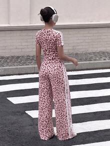 SHEIN 2pcs/Set Teen Short Sleeve & Long Pants Outfit, Pink Bow Ribbon, Suitable For Spring/Summer, Sports & Commute - Pink - View 2