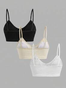 SHEIN Tween女孩 3件組 簡約基礎款 V領加墊透氣內衣套裝 黑/白/黃 - 黃色 - 查看 2