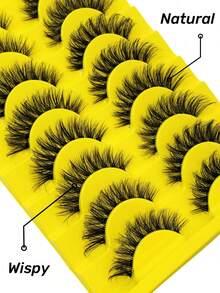 10 Pairs 5D Fluffy False Eyelashes, Black Band, Natural Soft, Crossed Cat‑Eye Lashes, Full Strip Eyelashes - Natural Lashes - View 3