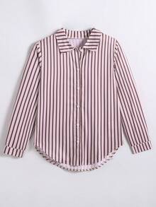 Tween Girl Striped Sun Protection Shirt, Spring/Summer, Korean Style,Holiday,Summer,Travel - Pink - View 4