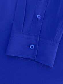 Manfinity Mode Men's Fashion Casual Long Sleeve Shirt Men's Stand-Up Collar Solid Color Button Long Sleeve Shirt, - Royal Blue - View 5