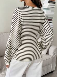 SHEIN Maternity Casual Striped Batwing Sleeve T-Shirt For Autumn Fall - Apricot - View 2