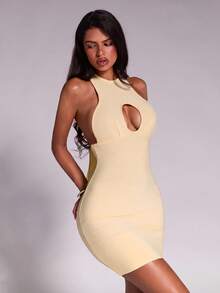 Nuvra Women's Pale Yellow High Neck Cutout Bandage Sexy Elegant Dress Date Night Night Out Summer - Yellow - View 8