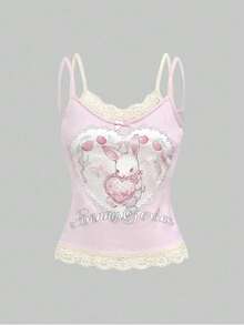 ROMWE Kawaii 女士可爱少女兔子和蝴蝶结印花二合一服装 - 彩色 - 查看 3