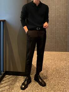 DAZY 男士罗纹针织纯色秋季毛衣商务装 - 黑色 - 查看 2