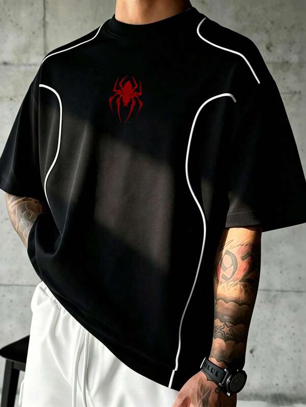 Sport MetroGents Men's Spider Print Short Sleeve Loose Fit Sports T-Shirt