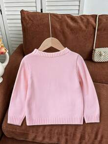 SHEIN Fashionable Versatile Cute Bow Pullover Round Neck Sweater For Girls - Pink - View 2