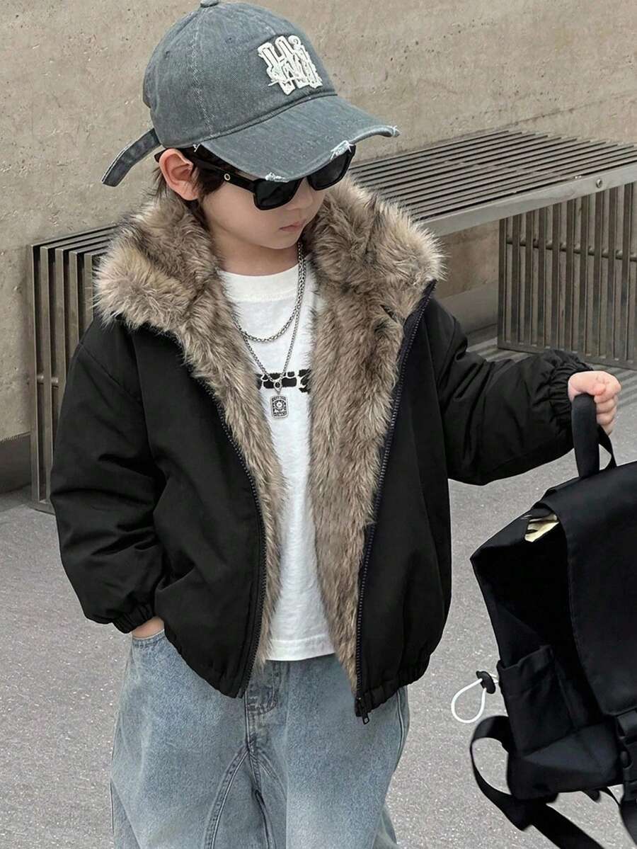 DAZY Young Boy Thermal Lined Casual Daily Wear Winter Padded Coat Fall - Black - View 1