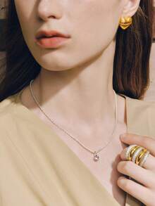 Opalesca 1pc Silver Single Diamond Small Pendant, Fashionable Copper Lock Clavicle Chain, High-Grade Short Necklace, Women's Daily Casual Accessory - Silver - View 5