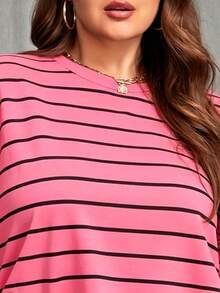 Camiseta de cuello redondo holgada con bloques de color para tallas grandes - Blanco - Ver 4