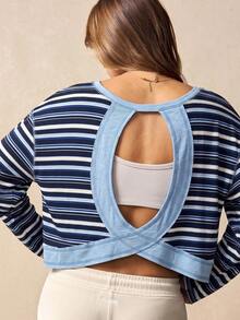 VARSIVA Striped Back Cut-Out Long Sleeve Sports T-Shirt - Multicolor - View 2