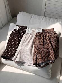 SHEIN EZwear 大尺碼女款豹紋牛仔休閒日常短褲3件組 - 棕色 - 查看 7