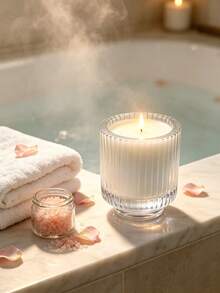 Cirelle 1pc Scented Soy Candle In Ribbed Glass Jar, Long-Lasting Aromatherapy Candle, Aesthetic Fluted Glass Candle Cup For Stress Relief, Bath, Spa & Home Relaxation Decor - multicolor - View 7