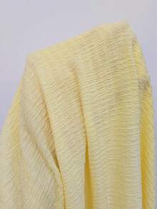 SHEIN Women's Casual Solid Color Jacquard Ruched Ruffle Trim Square Neck Maxi Dress Loungewear - Yellow - View 7