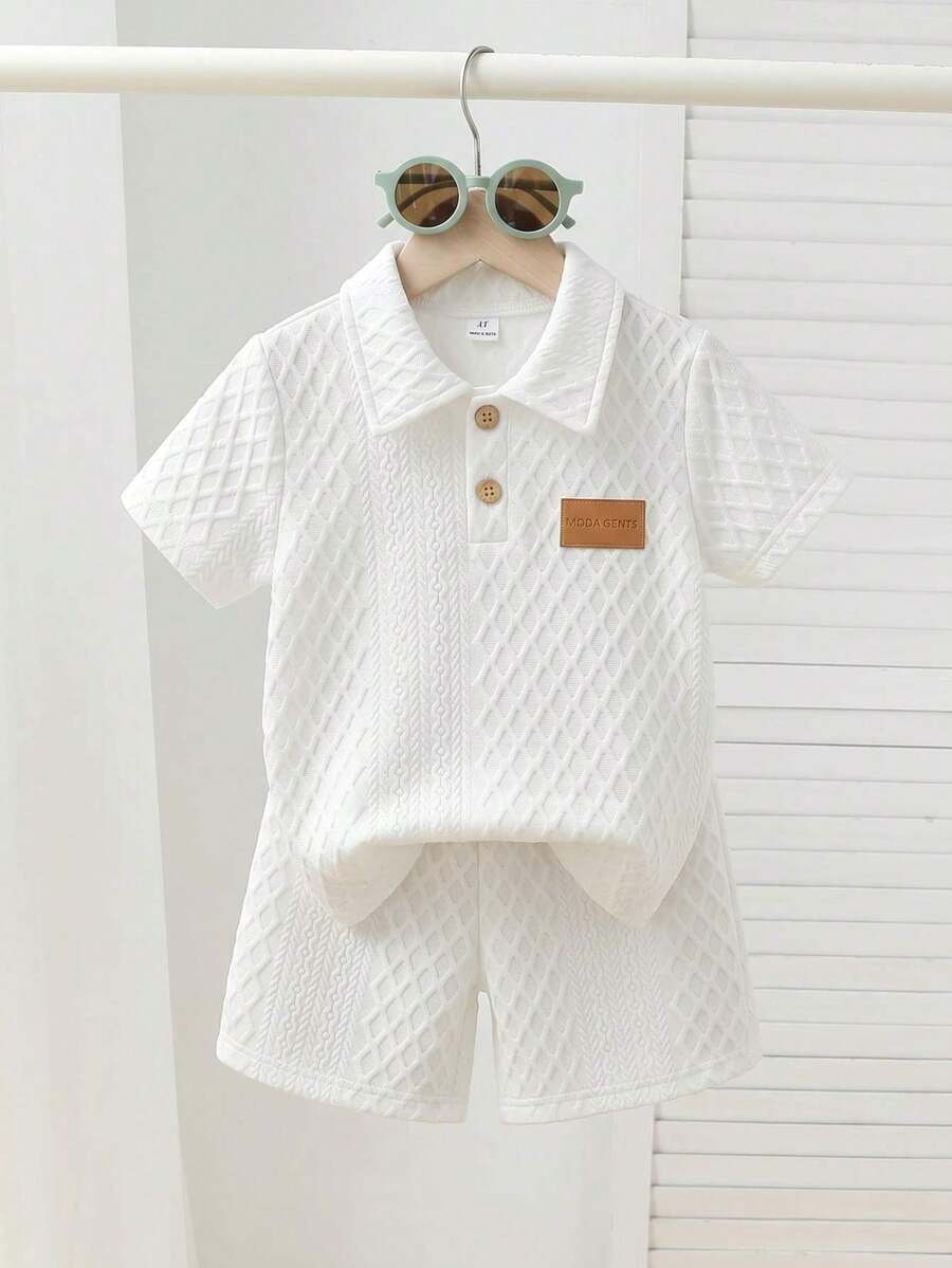 Souflis Souflis 男童拼接 Polo 衫短褲套裝 返校季 學院風 初秋休閒日常童裝套裝 - 白色 - 查看 1