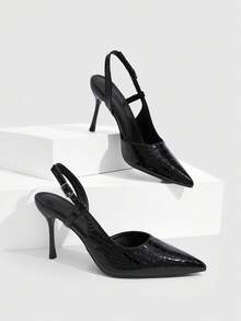 CUCCOO SZL Women's Spring And Summer Black Stone Pattern Pointed High Heels Women's Rear Strap Stiletto Shoes - Black stone pattern - View 4