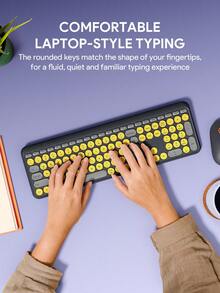 JMMO Wireless Keyboard,2.4GHz USB Wireless Keyboard With 112-Keys Dual Mode Round Keys Keyboard,Support Devices For Windows/Chrome OS/Android/IOS/ TV K205 Three District Yellow Grey - Yellow - View 5