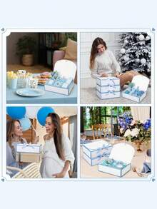 10 Pcs Blue Ribbon Wedding Gift Boxes Reusable Paper With Lids For Bridal Shower Birthday Proposal Favor Must Have Packaging Supply - Light Blue - View 5