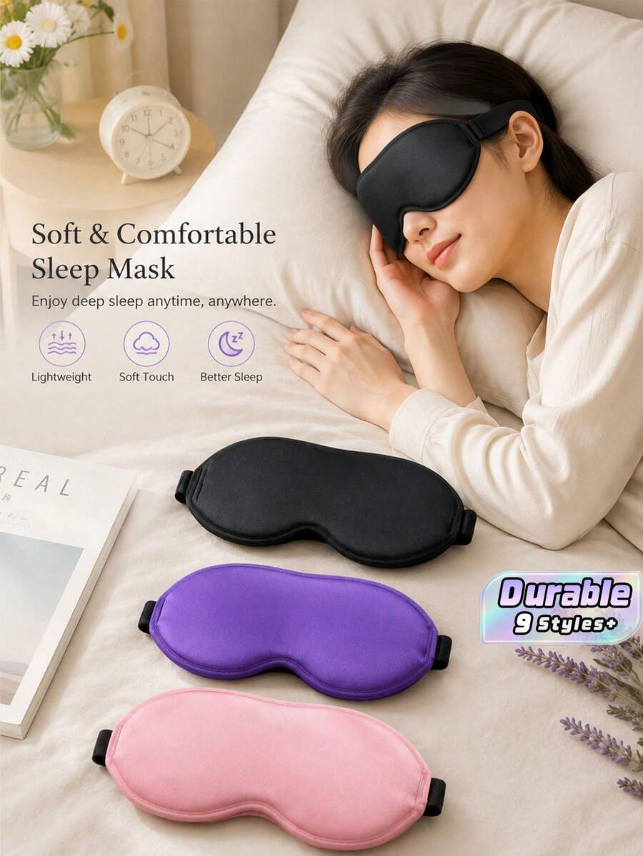 1 Stück 3D Seide Schlafmaske, geeignet zum Schlafen, Nachtreisen, Nickerchen, mit Lichtblockierung, weich und bequem für Schlafzimmer, Reisen, Büro, Schule, Schulsachen - Verschiedenfarbig - Übersicht 1