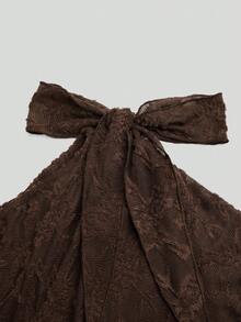 Sweetra Minimalist Sexy Sweet Asymmetrical Shoulder Lace Embroidered Early Autumn Long Sleeve Ruffle Date First Love Girl Ruched Short Dress Plus Size Women - Coffee Brown - View 7