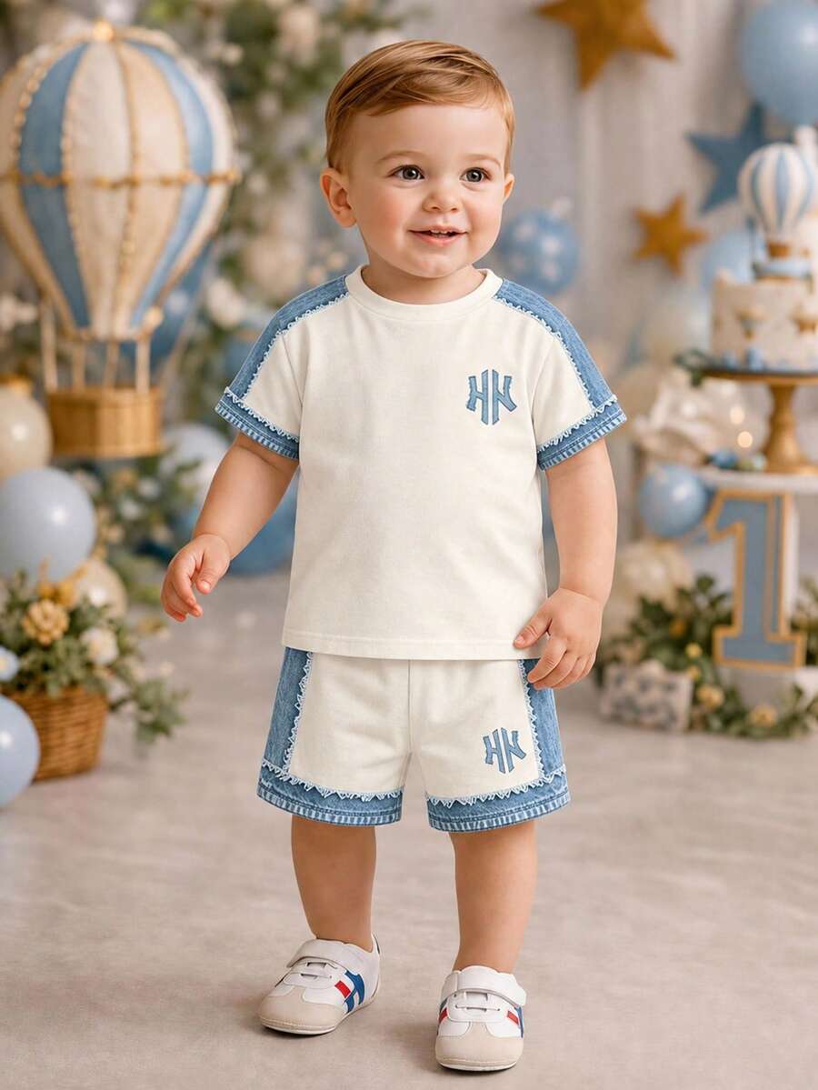 Baby Boy Casual Minimalist T-Shirt Set, Camouflage 2-Piece Outfit, Suitable For Summer Back To School - Multicolor - View 1