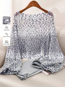 CosyJoli Plus Size Colorful Polka Dot Hollow Round Neck Long Sleeve Pullover Sweater Fall - Multicolor - View 1