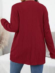 SHEIN Essnce 大尺碼女款純色口袋休閒百搭日常旅行長袖夾克 - 紅色 - 查看 2