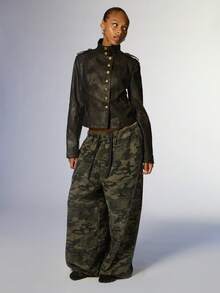 COUREZ High Neck Napoleon Military Drummer Jacket In Faux Leather/ Y2K Fall Outfits For Women Winter Coat Streetwear Going Out Tops For Women Night Outfits - Black - View 4