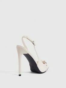 CUCCOO SZL 女款尖頭細高跟米色後提跟扣飾鉚釘優雅時尚性感女鞋 Slingback 穆勒鞋 - -馬油二代米白8# - 查看 3
