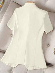 Franclia Asymmetric Pocket Single Button Lapel Short Sleeve Blazer - Beige - View 2