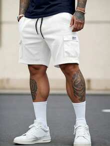 Manfinity Roughcore Men's Plus Size Drawstring Waist Pocket Casual Daily Shorts - White - View 1