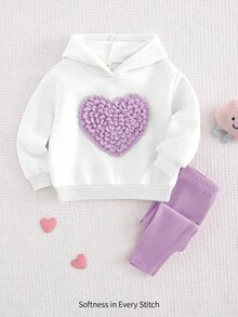 Cozy Pixies 女嬰 3D 愛心連帽長袖套頭衛衣與彈性腰頭內搭褲 2 件套 - 淡紫色 - 查看 1