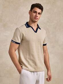 Golf Men's Contrast Color Short Sleeve Casual Commuter Polo Shirt, Formal - Khaki - View 1