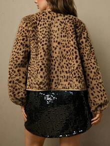 Freevana Plus Size Autumn/Winter Fashion Leopard Print Warm Jacket - Multicolor - View 2