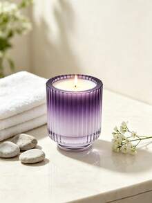 Cirelle 1pc Scented Soy Candle In Ribbed Glass Jar, Long-Lasting Aromatherapy Candle, Aesthetic Fluted Glass Candle Cup For Stress Relief, Bath, Spa & Home Relaxation Decor - multicolor - View 8