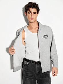 Colvenic Men's Grey Letter Print Hoodie - Light Grey - View 5