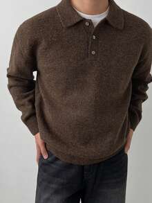 DAZY Jersey liso de color marrón casual para hombre, primavera e invierno - Café integral - Ver 4