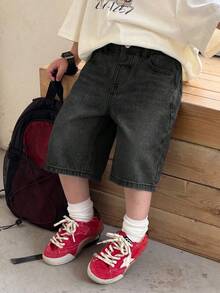 SHEIN 兒童小男孩休閒寬鬆牛仔長褲 - 黑色 - 查看 6