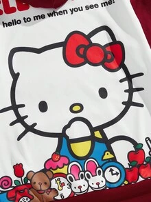 HELLO KITTY AND FRIENDS | SHEIN Unisex 1pc Loose Knit Colorblock Cartoon Graphic Drawstring Hoodie - White - View 3