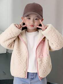Cozy Pixies 女童泡泡抓絨加厚撞色連帽長袖開襟夾克外套 - 彩色 - 查看 4