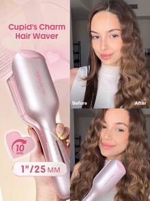 SHEGLAM HAIR Cupid's Charm Beach Babe Hair Waver,Pink Ionic Hair Curler - 25mm EU Plug,Waver Curling Iron,2 Barrel Hair Crimper With Anti-Scald,50 Million Ions & 10 Min Quick Wave,Smart Timer & Adjustable Temps,Easy To Use Hair Tool For Women Gift Pink Makeup Beach Festivals Hair Care Y2K Vacation Summer Hair Accerssories Back To School Home - Baby Pink - View 16