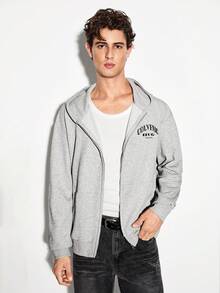 Colvenic Men's Grey Letter Print Hoodie - Light Grey - View 1