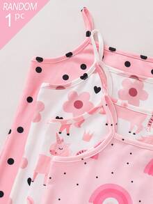[4pcs Randomly Sent 1pc]Young Girl Comfortable Sweet Cute Printed Knit Camisole Jumpsuit - Multicolor - View 5